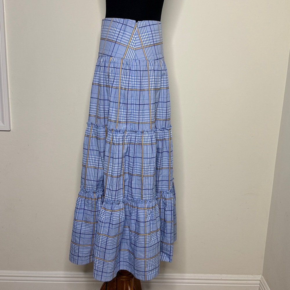 SHOSHANNA Light Blue Plaid Maxi Skirt 0 - Picture 8 of 11